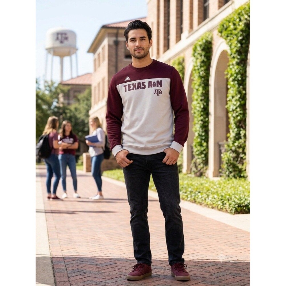 Adidas Men Large Texas A&M Aggies Climalite Maroon Gray Crewneck Sweatshirt
